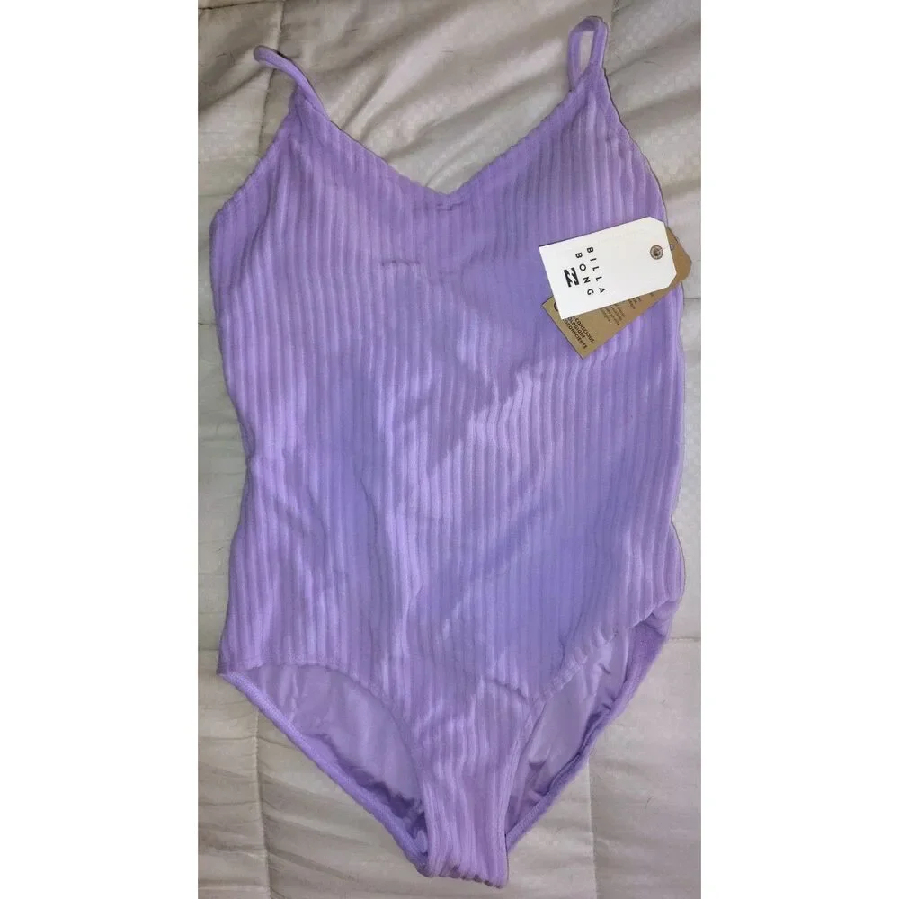 NWT Billabong Girls Size 14 One Piece Swimsuit UPF 50 Purple Tween Middle School